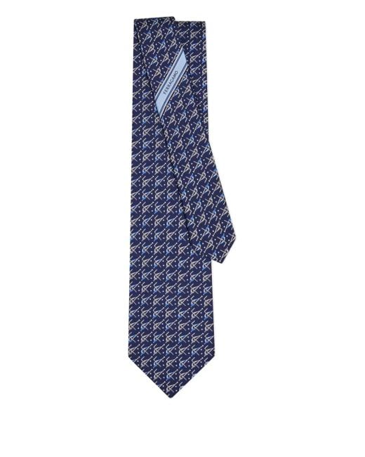 Cravate En Soie À Imprimé Graphique Ferragamo pour homme en coloris Blue