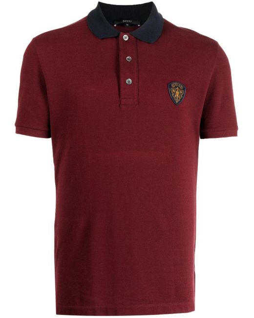 Gucci Red Logo-patch Cotton Polo Shirt for men