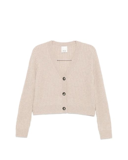Allude Natural Ribbed-Knit V-Neck Cardigan