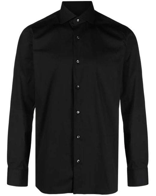 Barba Napoli Black Spread-Collar Button-Down Shirt for men