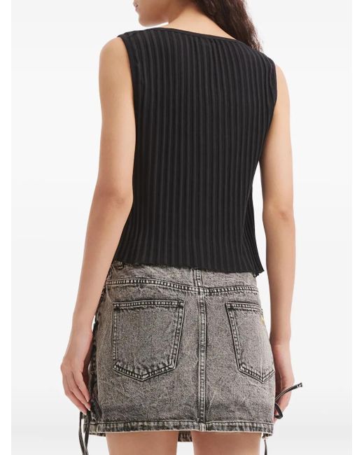 Free People Black Ribbed Buttoned Top