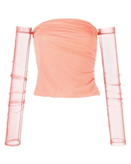 Helmut Lang Pink Sheer Off-The-Shoulder Top