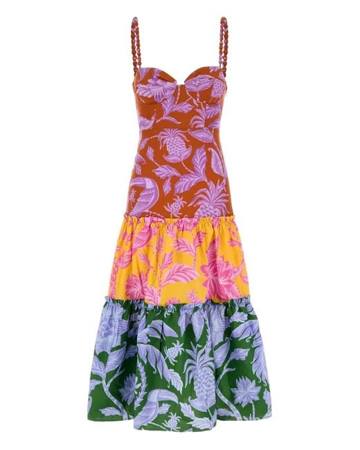 Farm Rio Tropical-Print Tiered Midi Dress