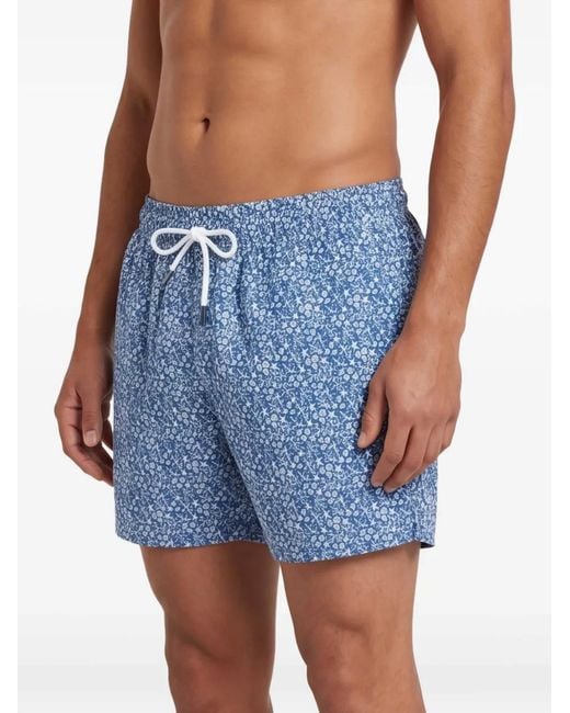 Fedeli Blue Drawstring Printed Swim Shorts for men