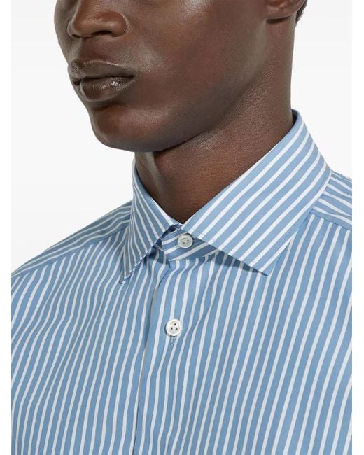 メンズ Zegna Centoventimila ストライプコットンシャツ Blue