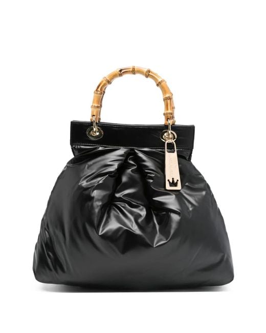 Bolso shopper acolchado con asa de bambú La Milanesa de color Black