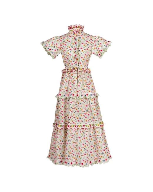 Celiab Natural Nebula Floral-Print Maxi Dress