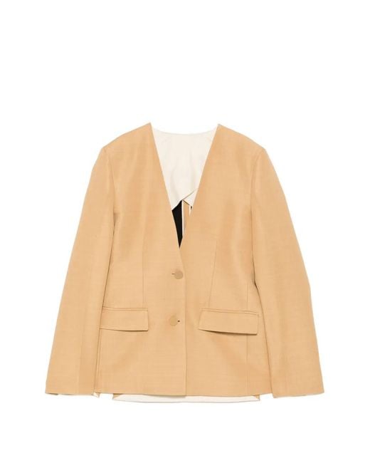 Alberta Ferretti Natural Collarless V-Neck Blazer