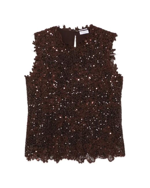 Brunello Cucinelli Brown Sequin-Embellished Top