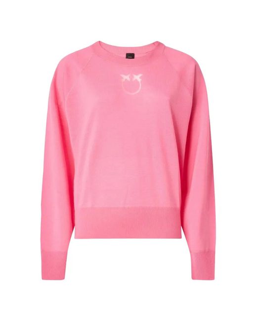 Pinko Pink Logo-Motif Raglan-Sleeve Sweater