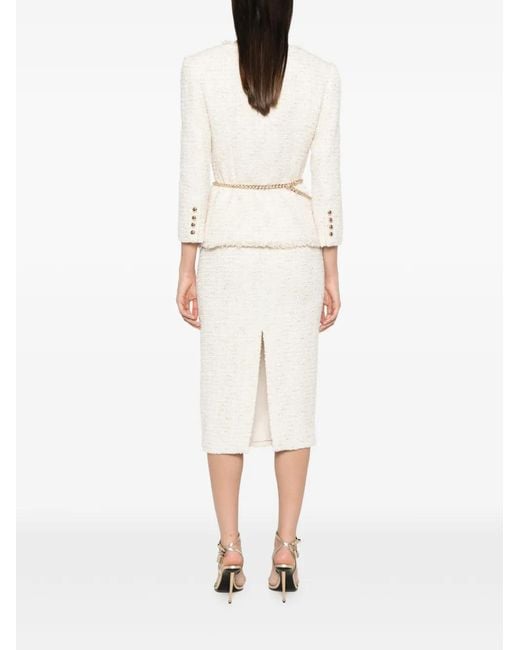 Self-Portrait White Cream Boucle Tailored Chain Midi Dress