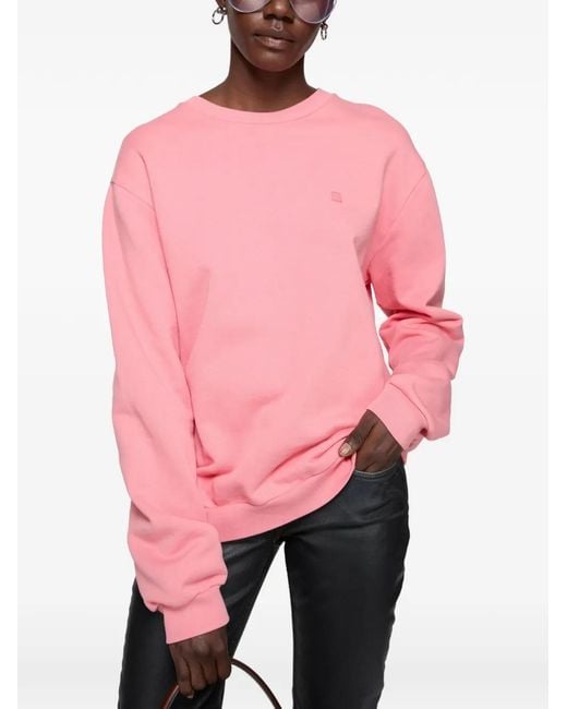 Acne Pink Fleece Face Logo Sweatshirt