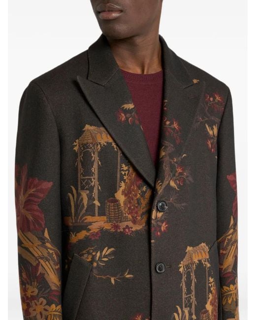 Etro Brown Manteau À Fleurs Et Imprimé Animalier for men