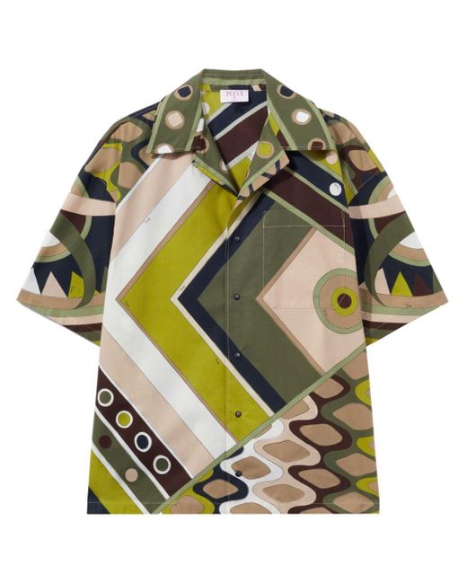 Emilio Pucci Gray Vivara-print Cotton Bowling Shirt for men
