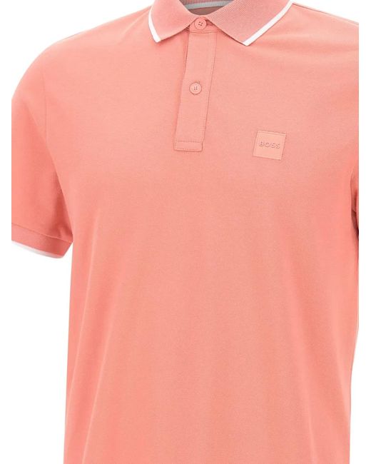 Boss Pink Cotton Polo Shirt for men