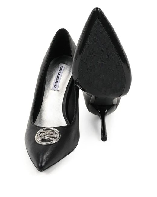 Karl Lagerfeld Black Logo-Plaque Pointed-Toe Pumps