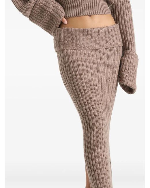 Manière De Voir Natural Lyra Foldover-Waist Knit Taupe Maxi Skirt