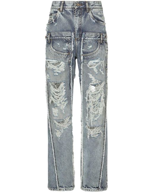 Dolce & Gabbana Kim Dolce&gabbana Mid-rise Distressed Wide-leg Jeans in  Blue | Lyst