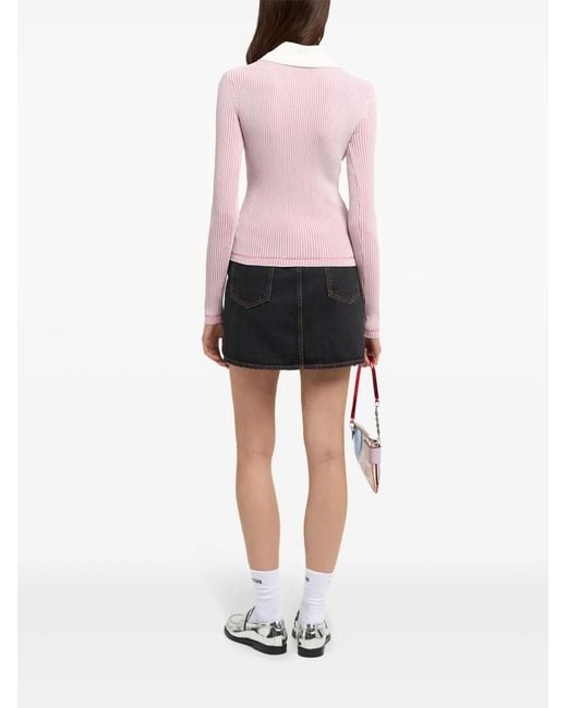 Gcds Pink Cropped Ribbed Knit Sweater