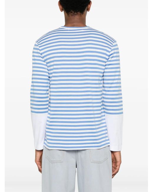COMME DES GARÇONS PLAY Blue Striped Cotton Logo Appliqué T-Shirt