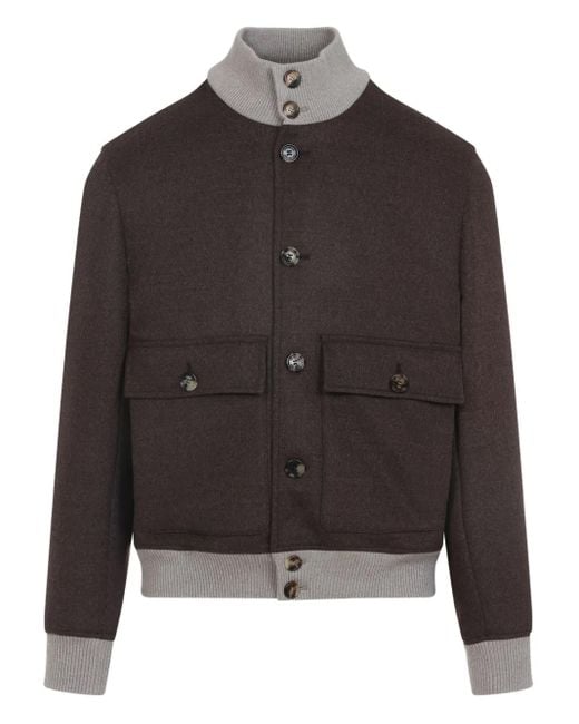 Brunello Cucinelli Gray Wool Bomber Jacket for men