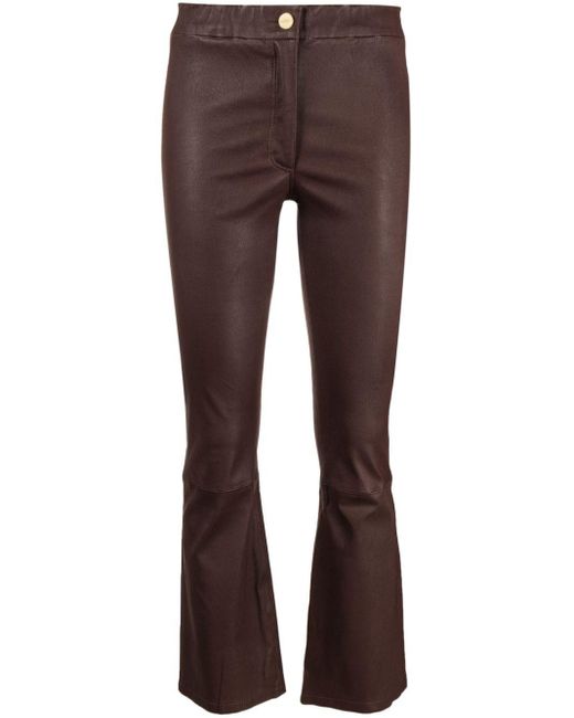 Arma Brown Cropped Flared Leather Trousers