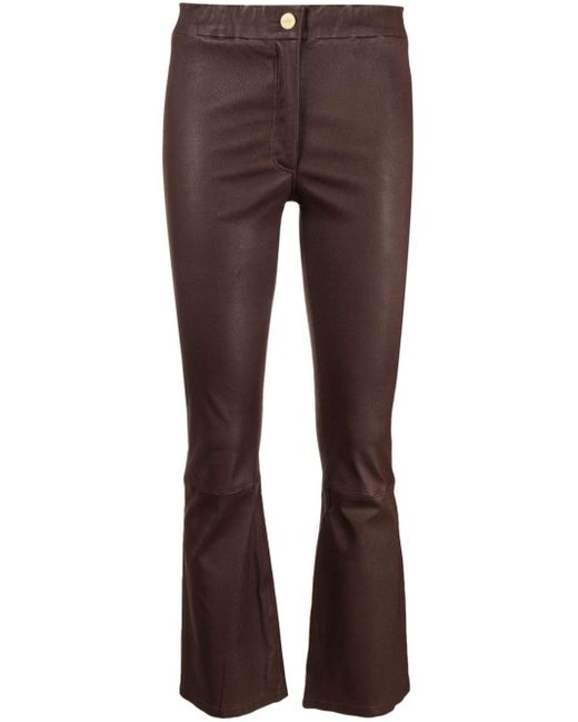 Arma Cropped Flared Leather Trousers in Brown Lyst UK