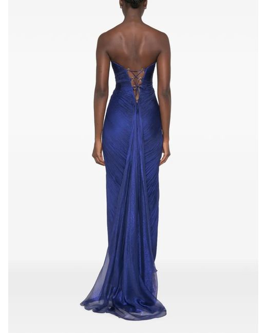 Maria Lucia Hohan Blue Verity Cut-Out Pleated Maxi Dress