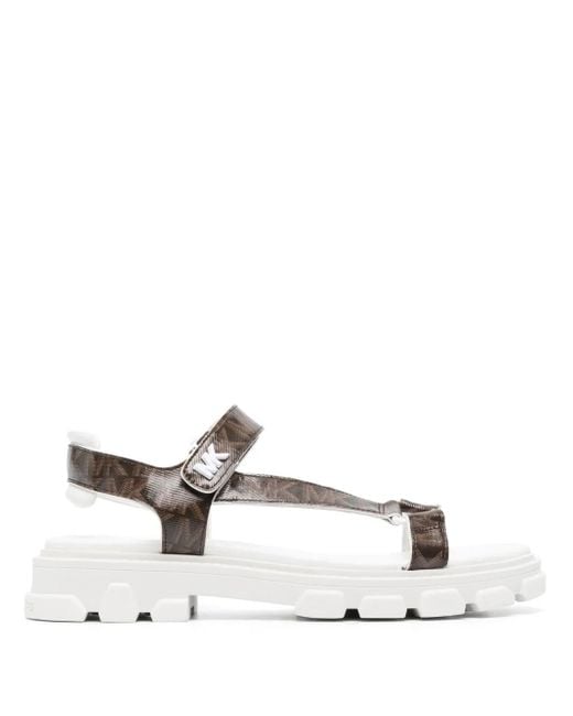 MICHAEL Michael Kors White Monogram-Print Leather Sandals