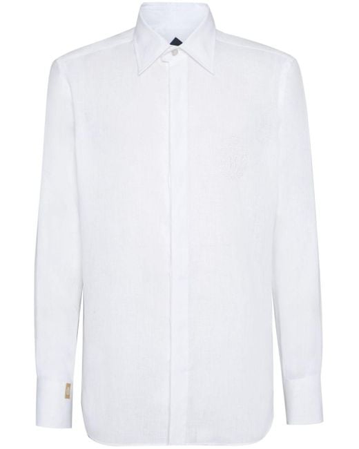 Billionaire White Logo-embroidered Linen Shirt for men