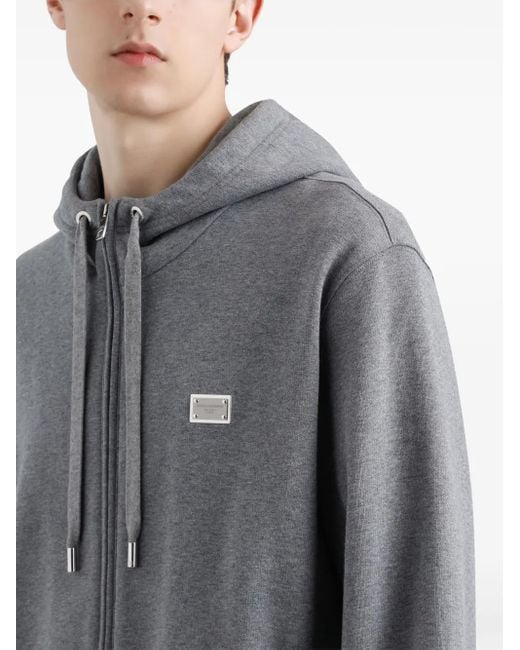 Dolce & Gabbana Gray Logo Cotton Jersey Zip-Up Hoodie for men