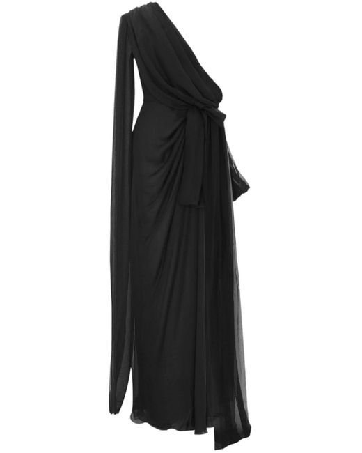 Saint Laurent Black One-shoulder Silk Midi Dress