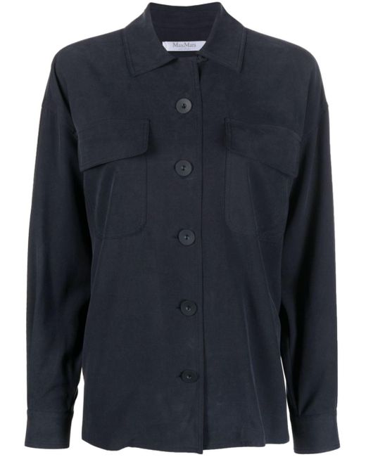 Max Mara Blue Long-sleeve Button-up Silk Shirt