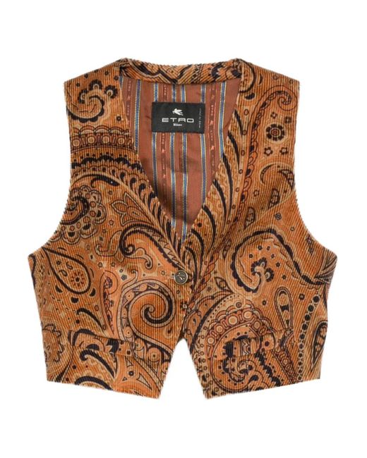 Etro Brown Weste aus Cord mit Paisleymuster