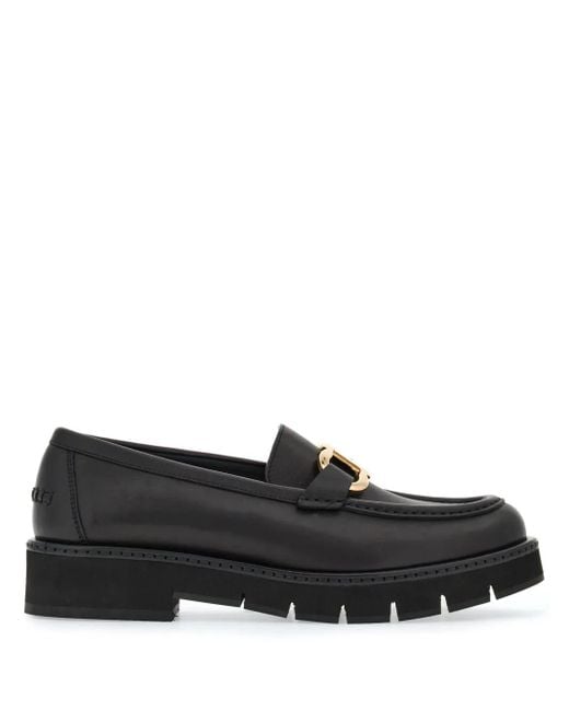 Ferragamo Black Gancini Hook Buckle Loafers