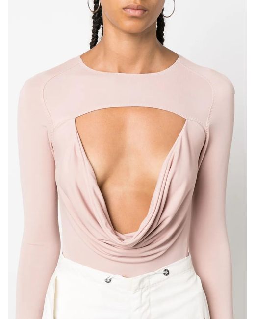 ALESSANDRO VIGILANTE Pink Cut-Out Cowl-Effect Bodysuit