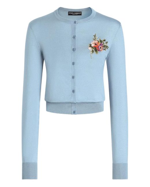 Dolce & Gabbana Blue Floral-Appliqué Cardigan