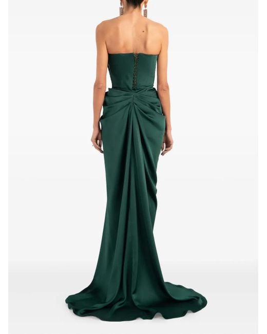 Ana Radu Green Ruched-Detailed Strapless Maxi Dress