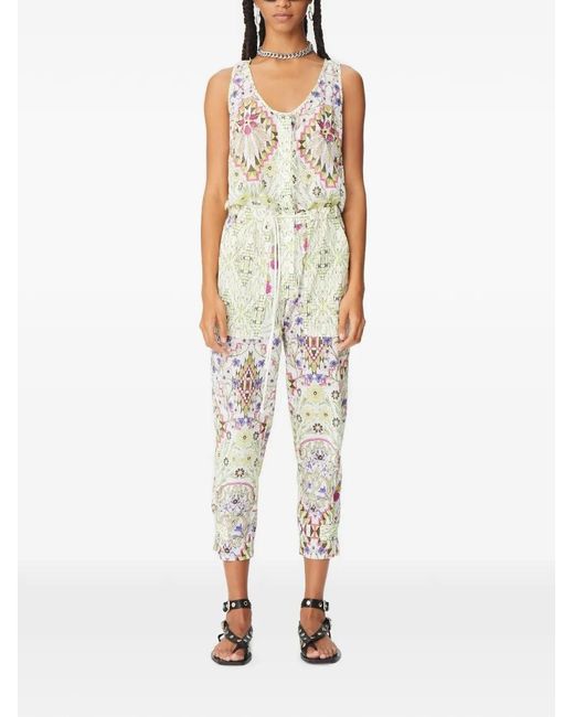 Maria Cher White Esquel Iriel Graphic-Print Drawstring Jumpsuit