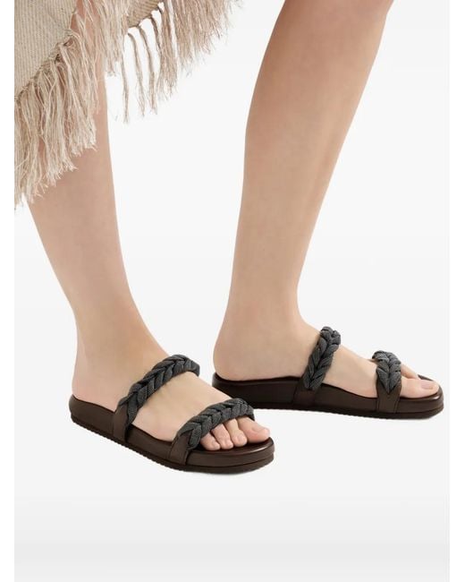 Brunello Cucinelli White Leather Sandals With Precious Braided Straps