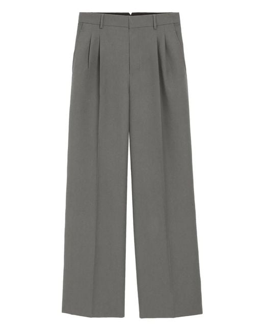 AMI Gray Pleated Wide-Leg Trousers for men