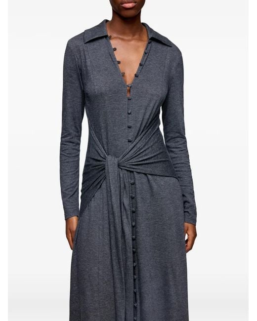 Ganni Blue Robe Longue Boutonnée À Taille Nouée