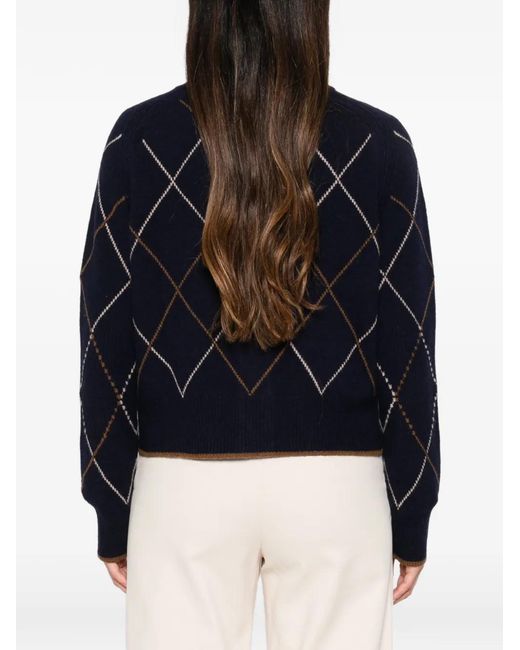 Moismont Blue Argyle-Pattern Cardigan