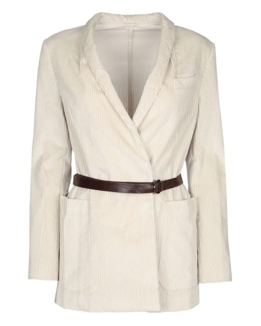 Brunello Cucinelli Belted Corduroy Jacket in het Natural
