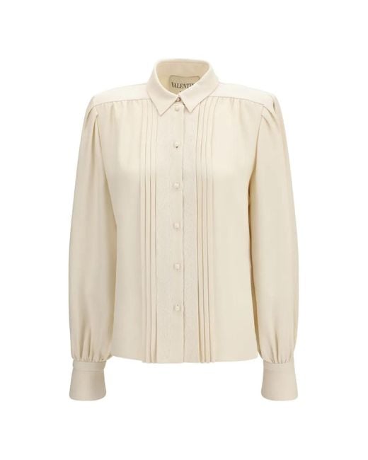 Valentino Garavani White Cady Lace-Trim Pintuck Shirt