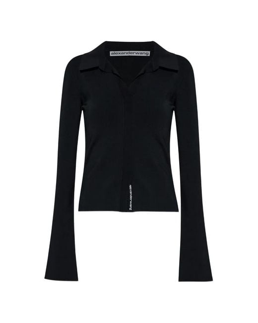 Alexander Wang Black Long-Sleeve Polo-Collar Blouse