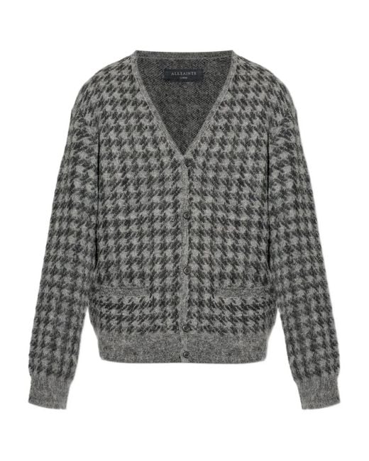 AllSaints Gray Cardigan À Motif Pied-De-Poule Zain for men