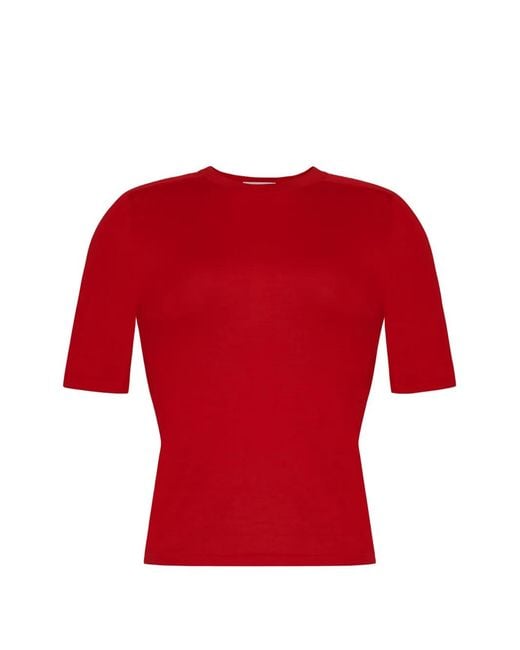 Adam Lippes Red Felix Short-Sleeve Sweater