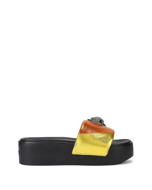 Kurt Geiger Black Meena Striped Crystal Eagle Platform Sandals