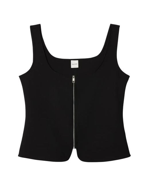 Calvin Klein Black Zip-Up Sleeveless Top
